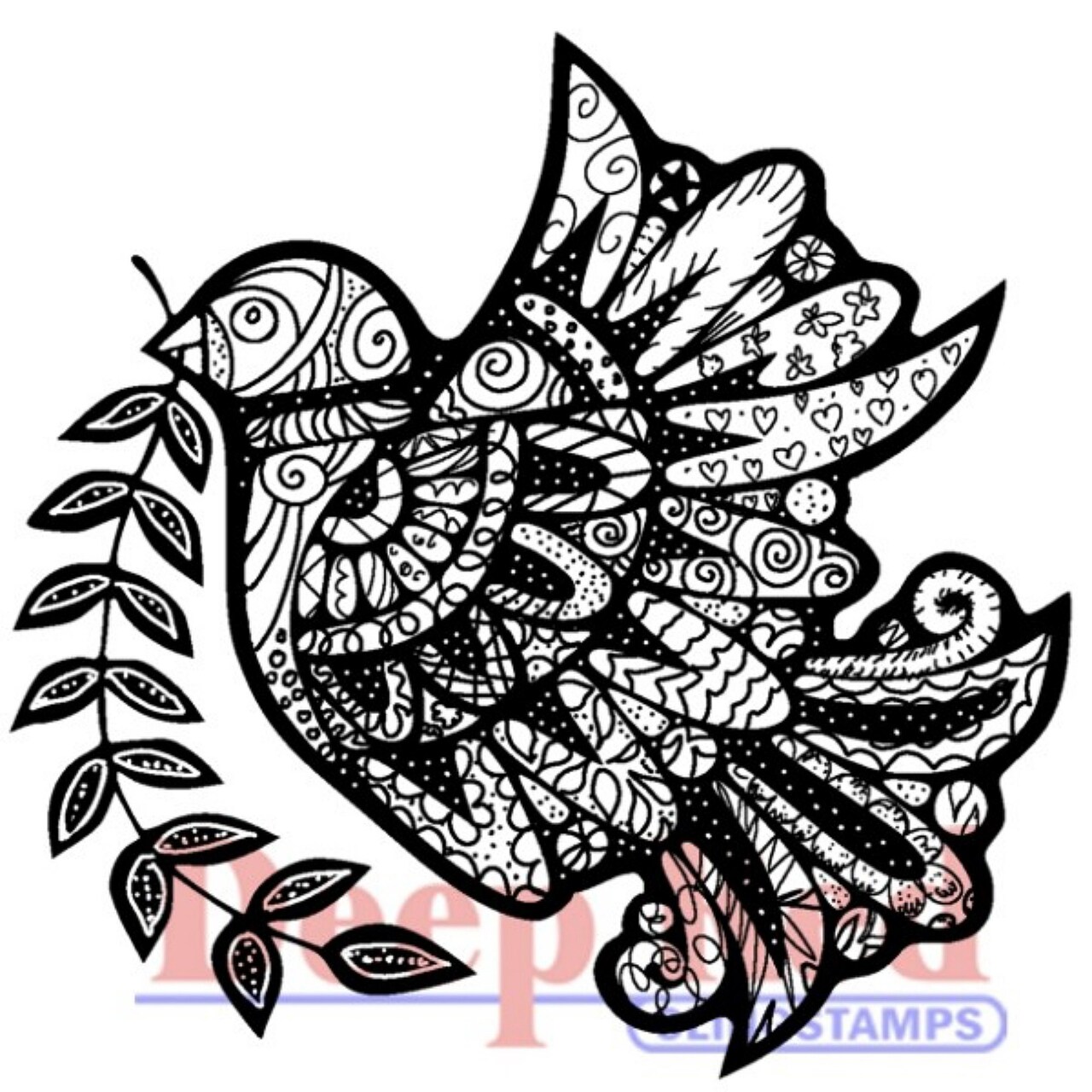 Deep Red Stamps Dove Zentangle Rubber Cling Stamp 2 x 2 inches